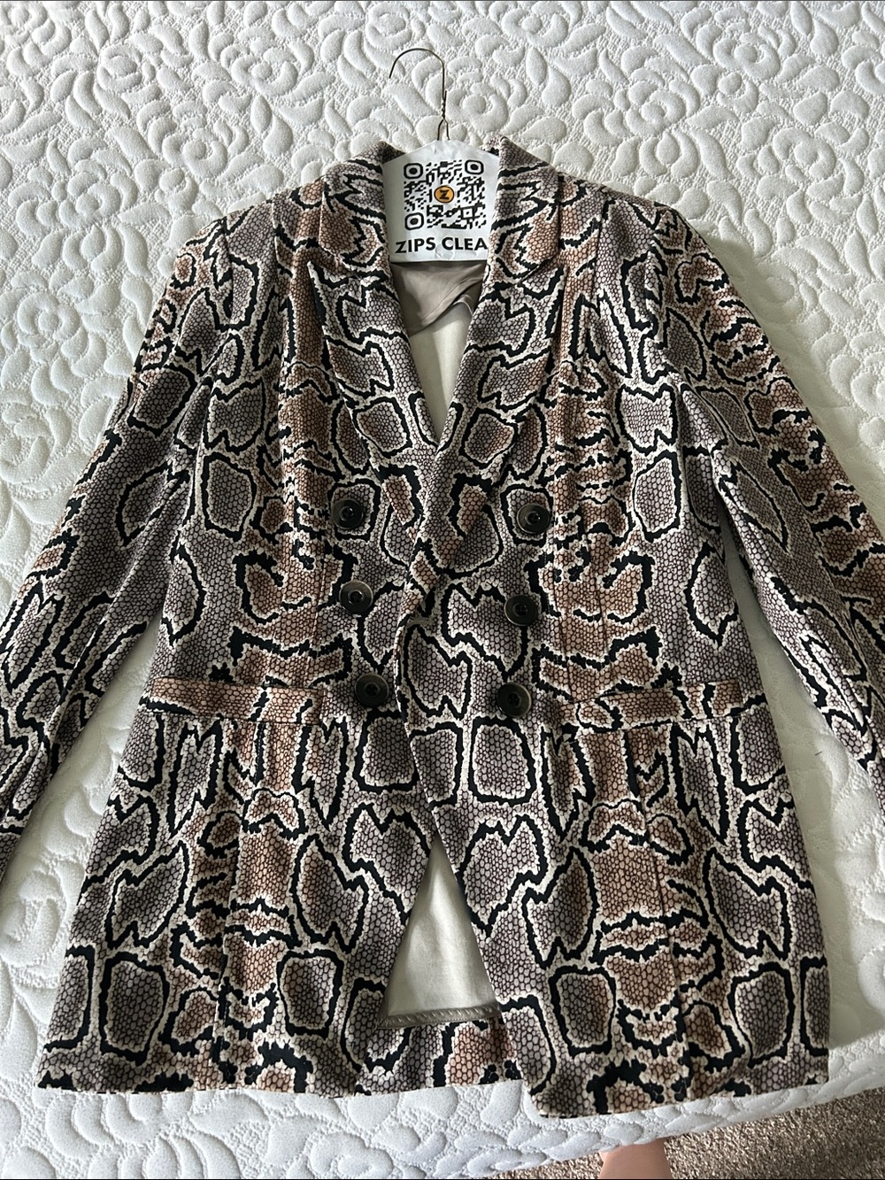 CAbi Snake-Print Double-Breasted Blazer in Brown and Black